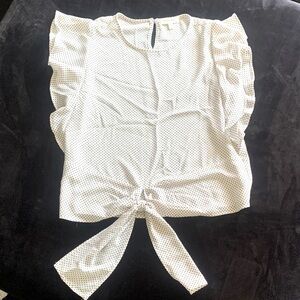 Monteau White Polka Dot Blouse with Tie Front